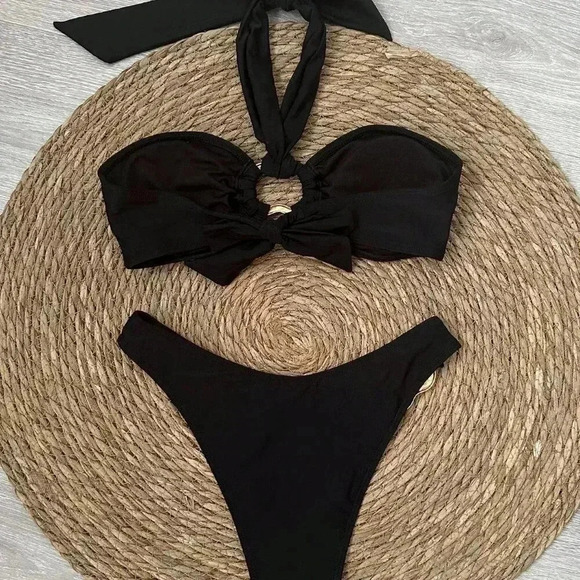 Black Sexy Women's Halter Neck Bikini Set - Picture 4 of 6